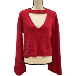J. Roberts Red Pullover Sweater Long Sleeve Distressed Size Medium